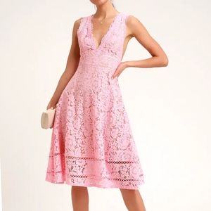 Lulus Kiss Kiss Pink Lace Skeeveless Midi Dress